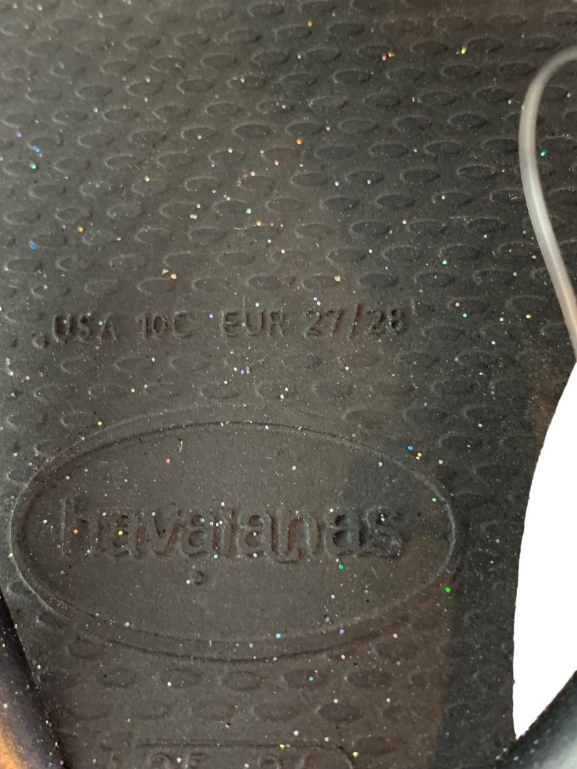 10C Havaianas Girls New Flip Flop Sandals Black Dark Metallic Glitter