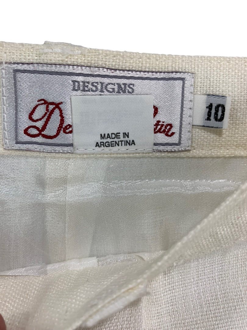 Size 10 Designs by Derek Martin Linen Blend Lined Dress Pants Ivory Y2K Women's