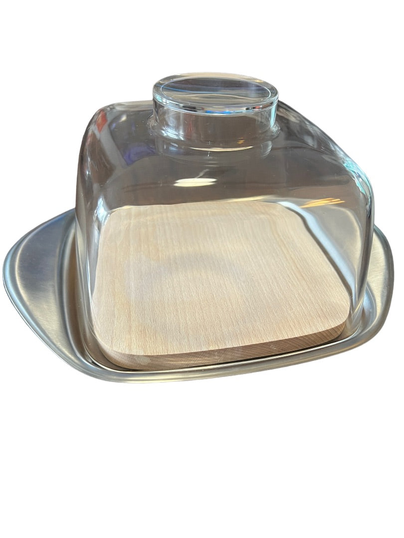 WMF Cromargan Germany Cheese Tray W Glass Dome Stainless SquaremCutting Board