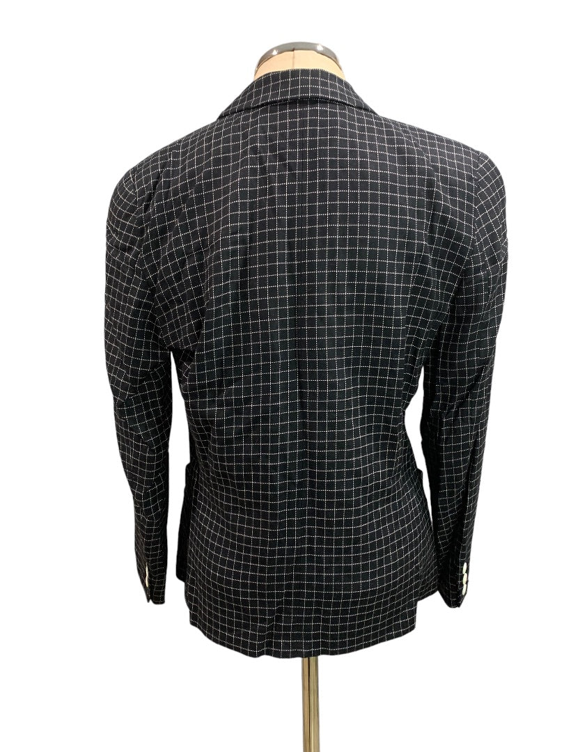 Size 10P Liz Claiborne Petites Black White Woven Check Blazer 1990s Vintage
