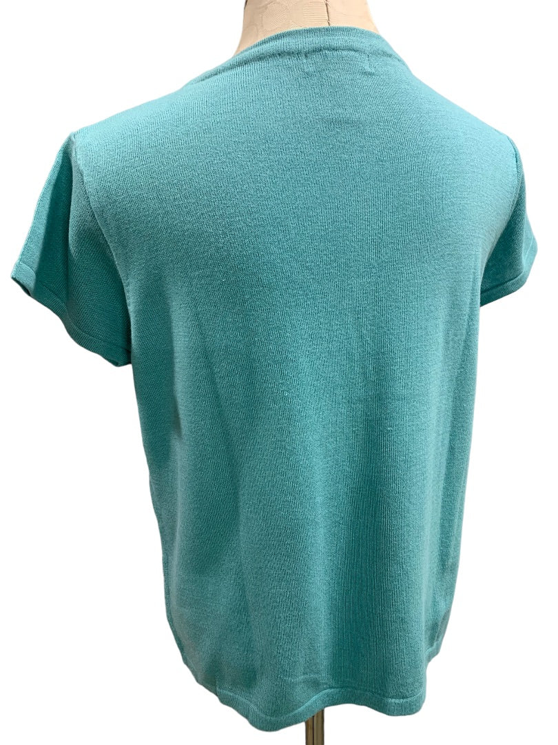 XL Izod Women's New Classics Turquoise Short Sleeve Sweater 1990s