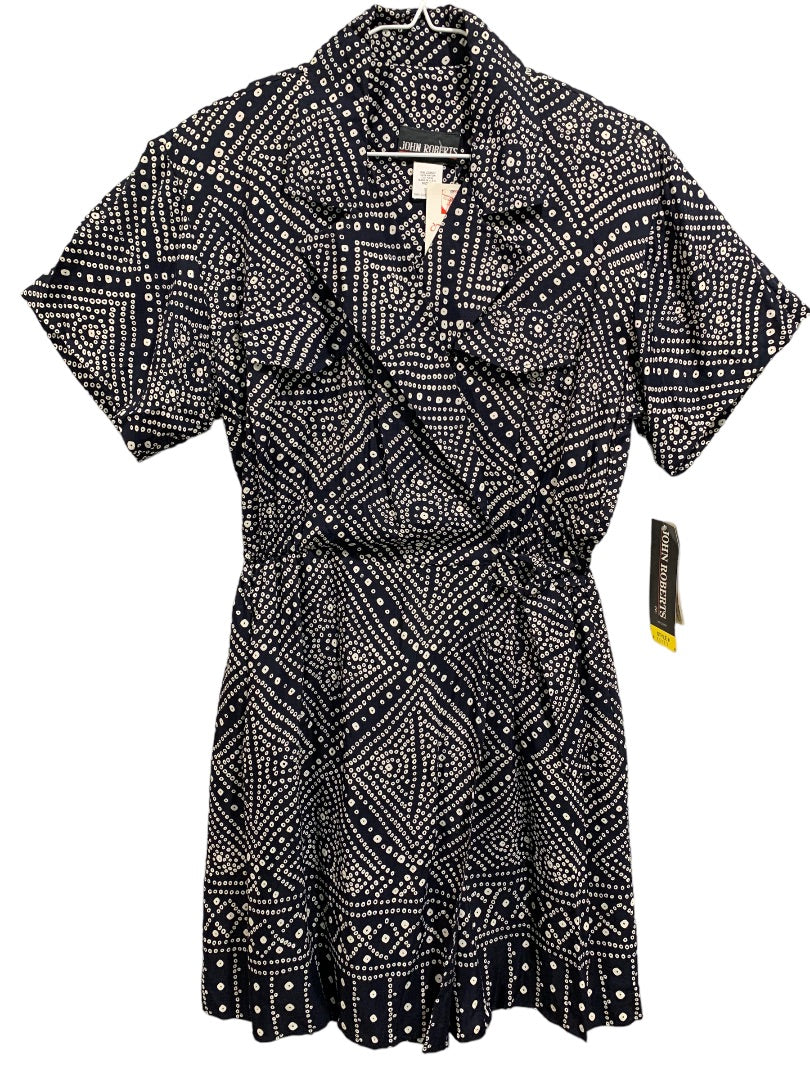 Size 6 John Roberts New Navy Blue Dot Wrap Dress 1980s Vintage