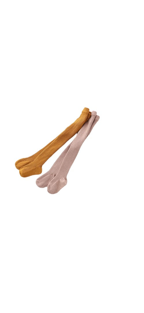 New Cerorc Toddler Tights Plum and Mustard Ribbed 1T/2T