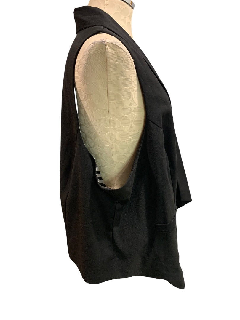 3X Dots Junior Women's Black Waterfall Neckline Vest Sleeveless Open