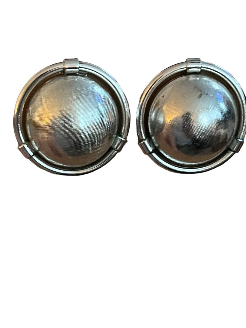 Coro Silver Tone Round Dome Textured Clip On Earrings 1 1/8" Diameter