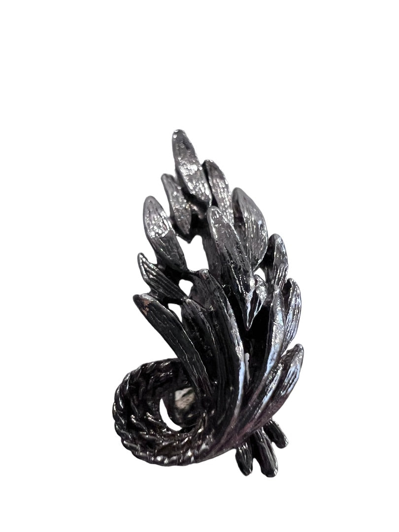 Silver Tone Pewter Clip On Earrings Plant Leaf Floral Organic Style