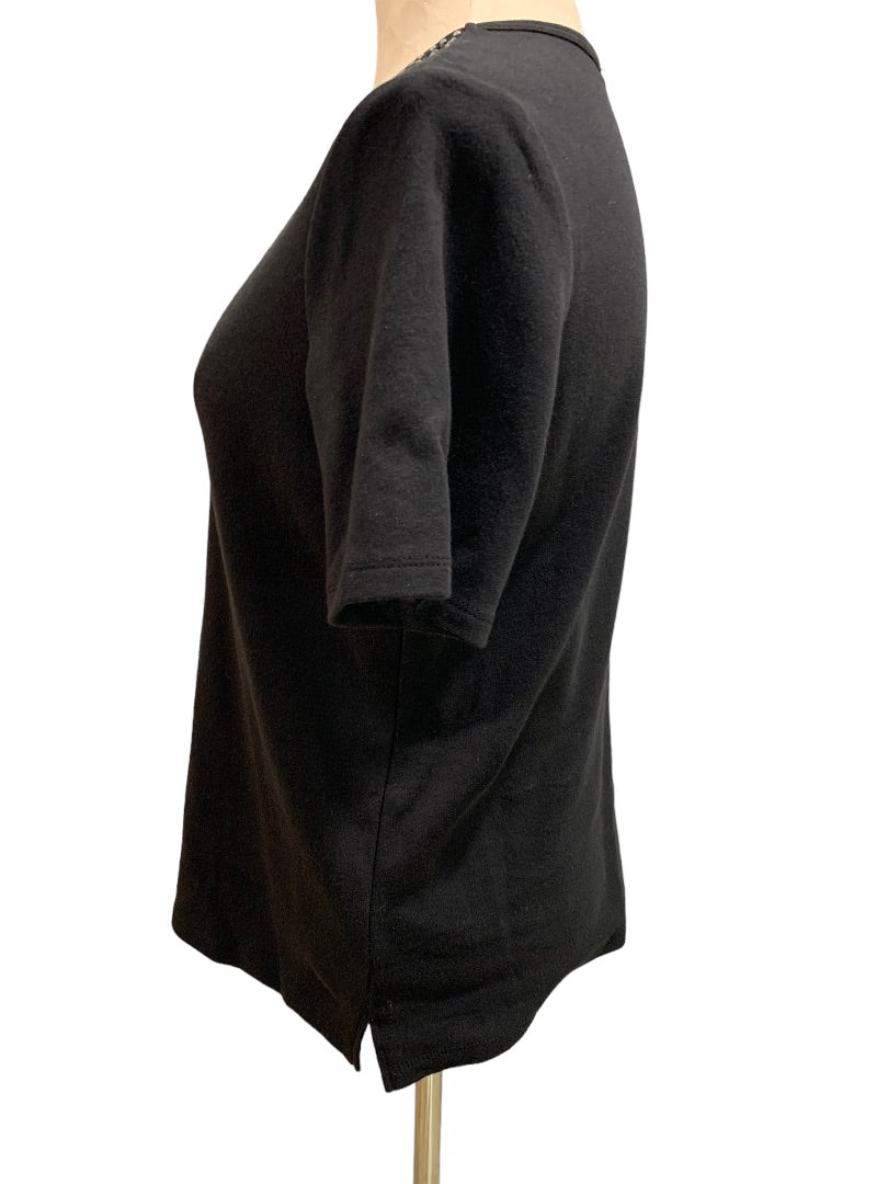 XS Quacker Factory Women's V-Neck Embellished Tshirt Short Sleeve Black