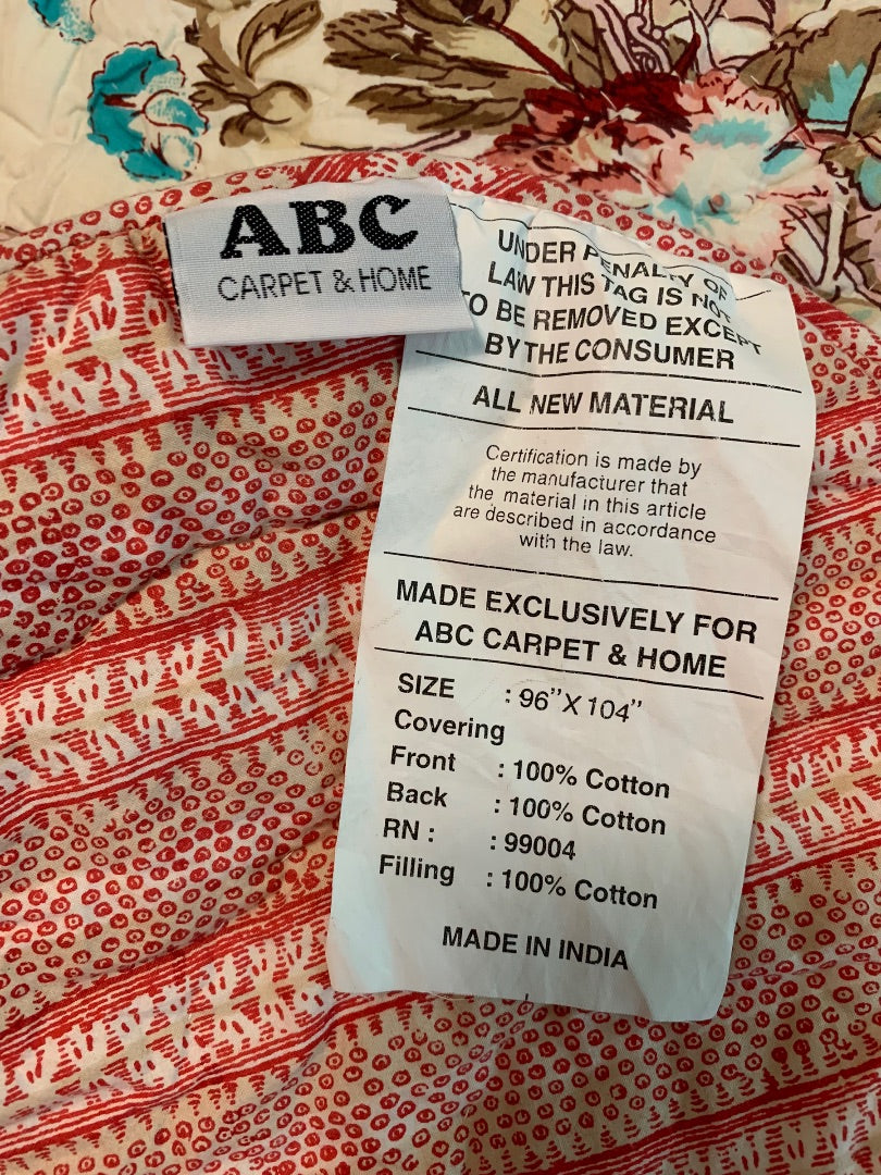 ABC Carpet & Home Brand 96" x 104" King Size 100% Cotton Quilt Floral