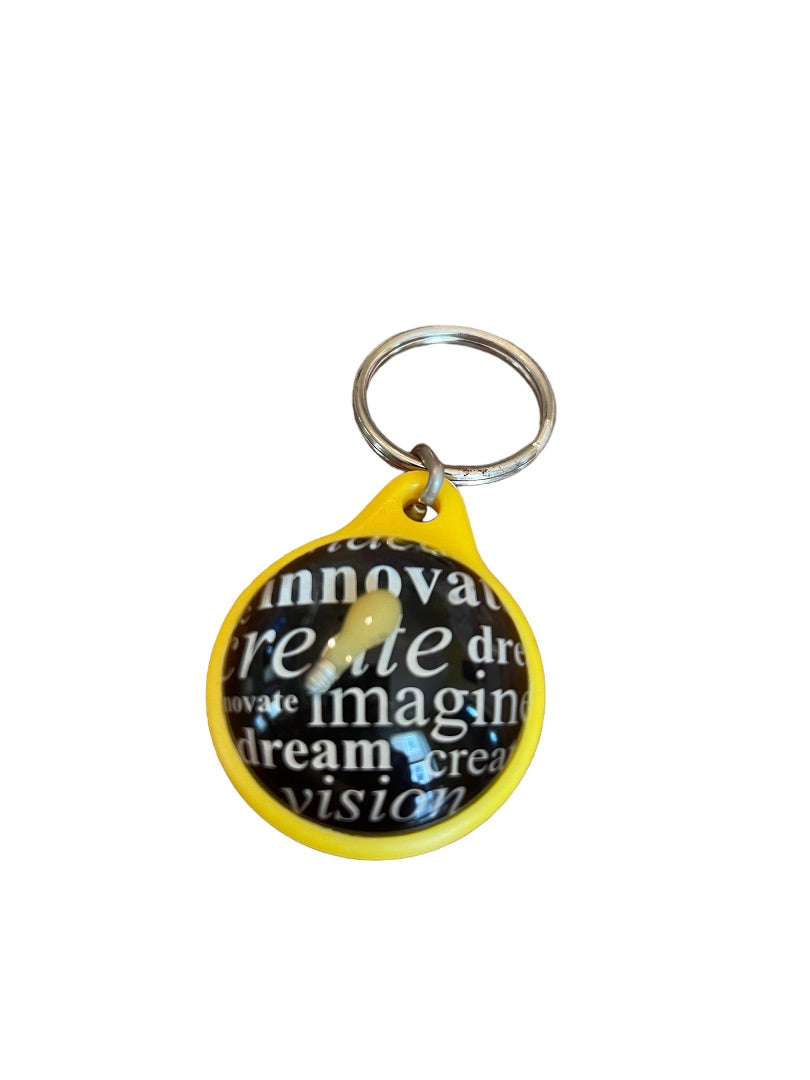 Inspirational Keychain Innovate Create Key Ring Floating Lightbulb Yellow