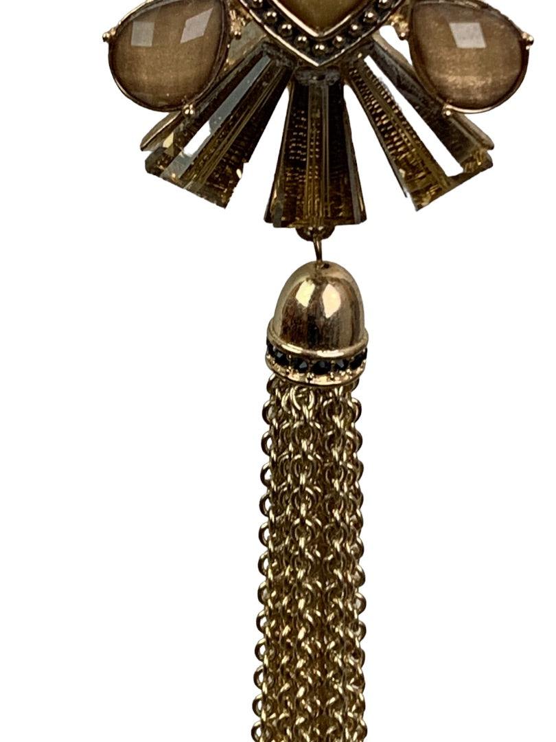 Goldtone Pendant 35" Necklace Amber Brown Tassel Pendant