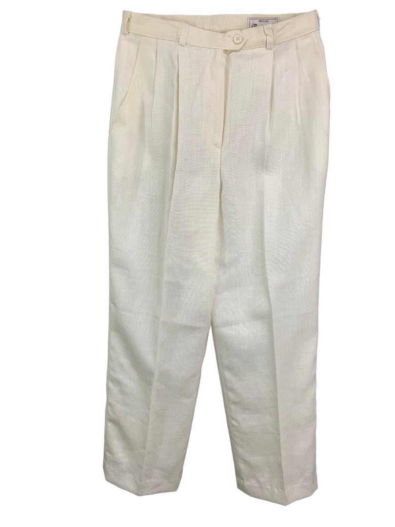 Size 10 Designs by Derek Martin Linen Blend Lined Dress Pants Ivory Y2K Women's