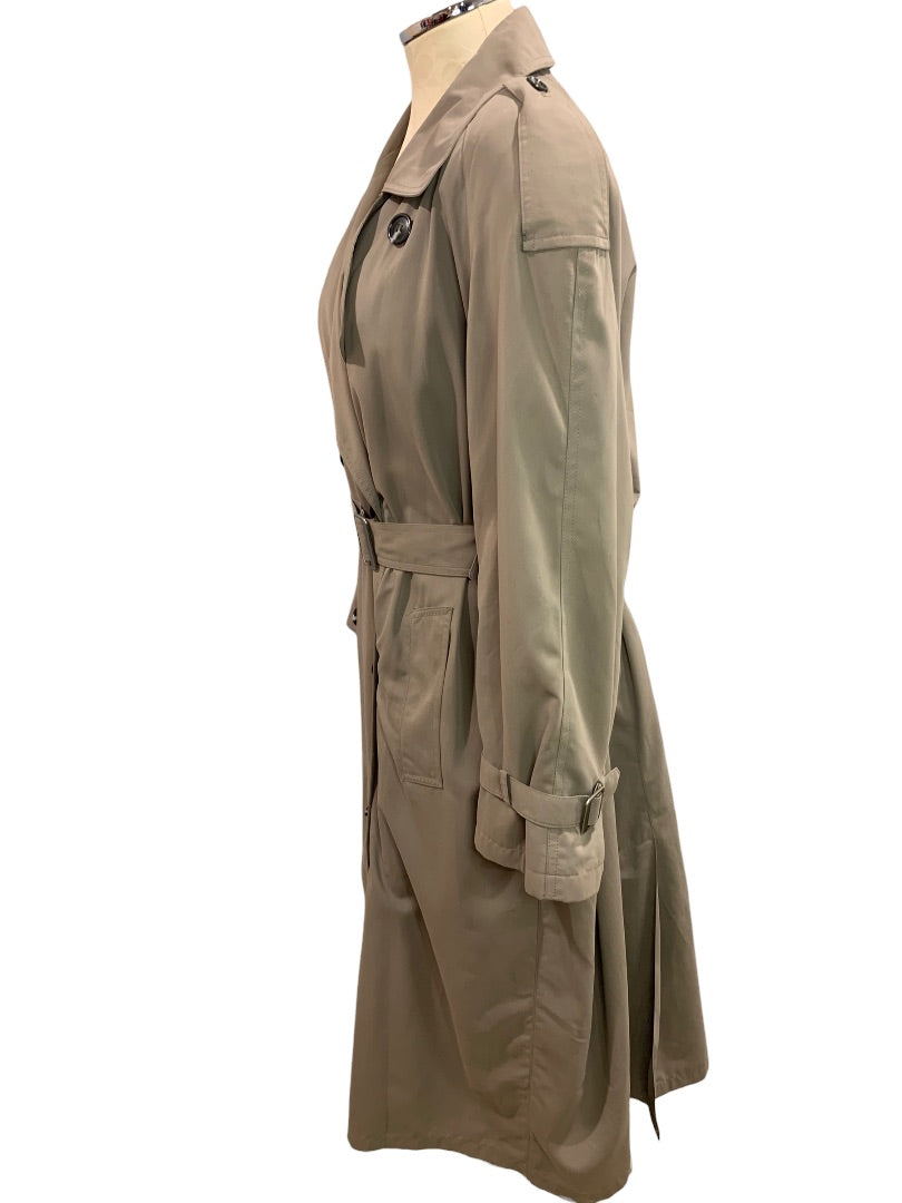 XL Petite Jones New York 1990s Women's Brown Belted Trench Overcoat Zip Out Lining Vintage