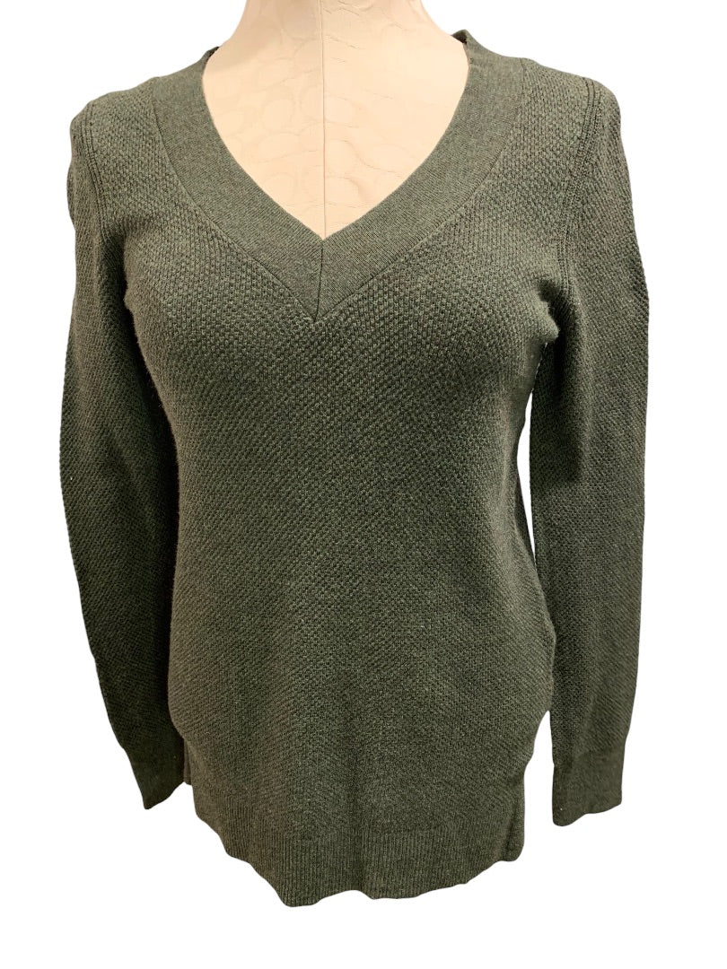 XS Gap Dark Green Women's V-Neck Sweater Long Sleeve Textured