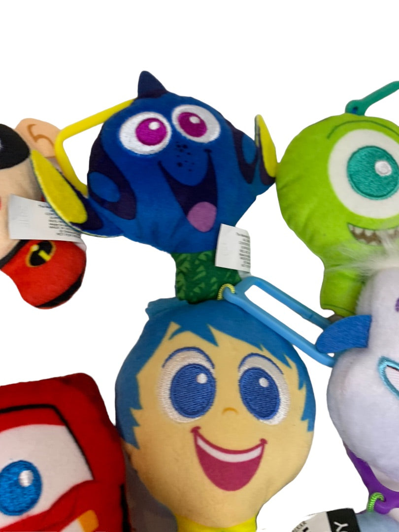 Lot of 7 Plush Bag Clips Assorted Toy Story Inside Out Cars Dory