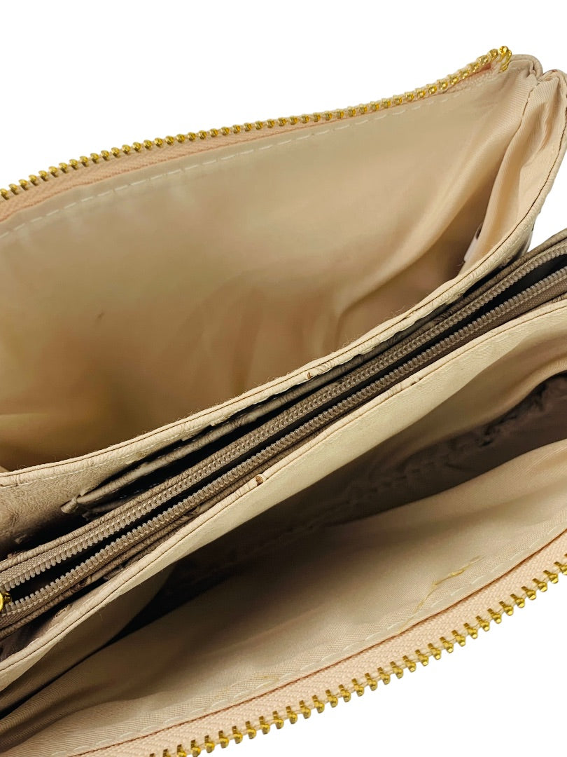 Tan Large Wristlet with Shoulder Strap Compartments Faux Ostrich Card Wallet Slots