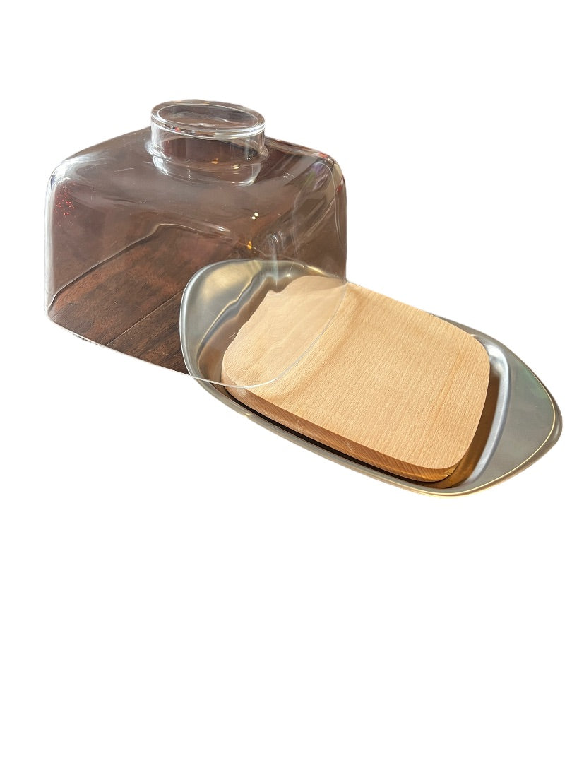 WMF Cromargan Germany Cheese Tray W Glass Dome Stainless SquaremCutting Board