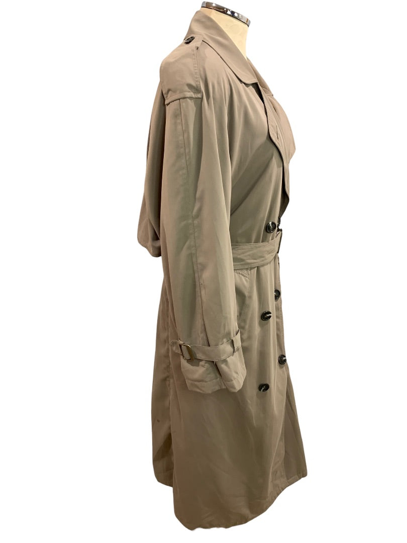 XL Petite Jones New York 1990s Women's Brown Belted Trench Overcoat Zip Out Lining Vintage