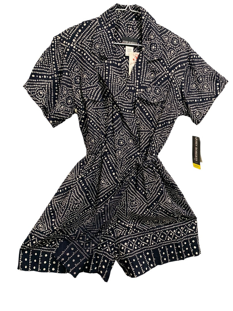 Size 6 John Roberts New Navy Blue Dot Wrap Dress 1980s Vintage