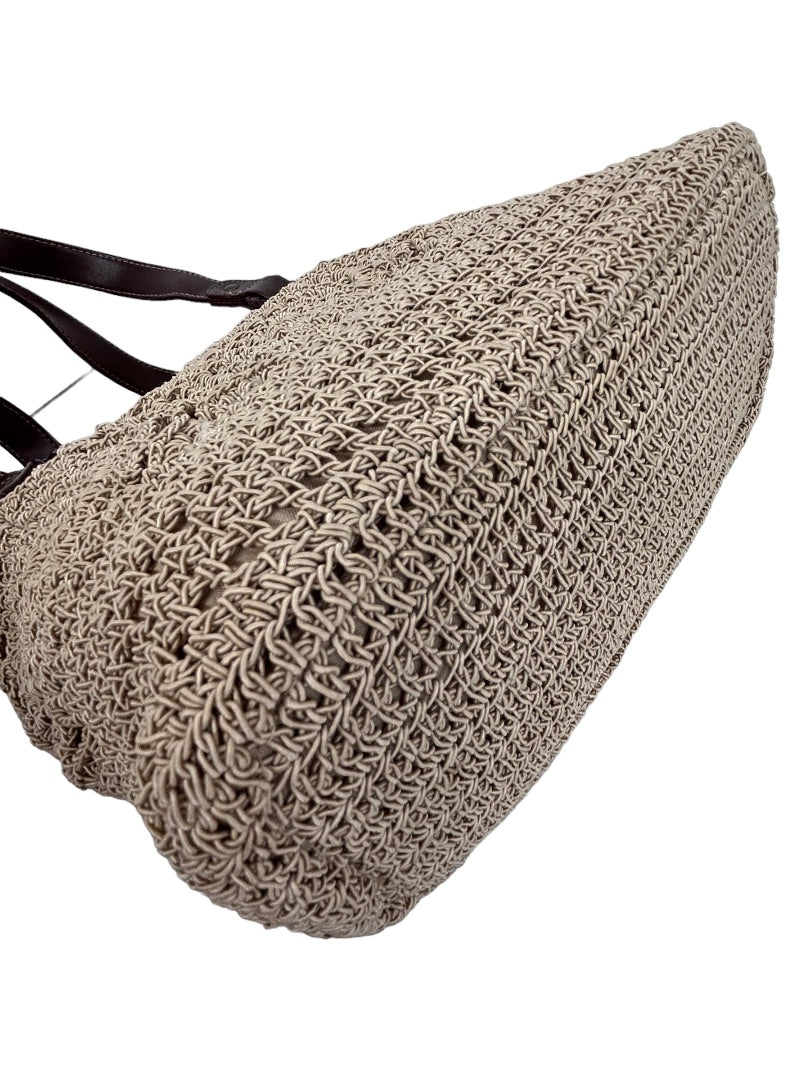 Tan Brown Crochet Boho Style Shoulder Bag Lined Zip Top Handbag Purse