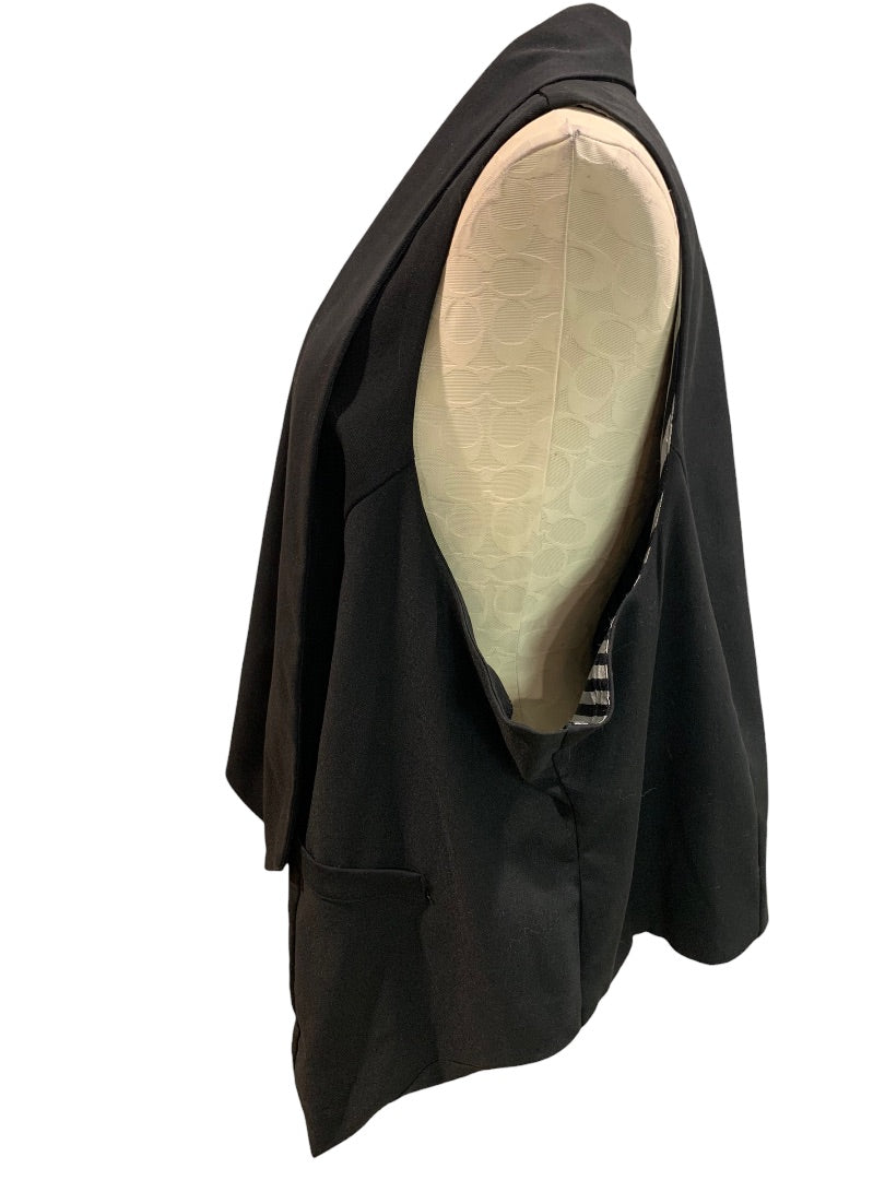 3X Dots Junior Women's Black Waterfall Neckline Vest Sleeveless Open