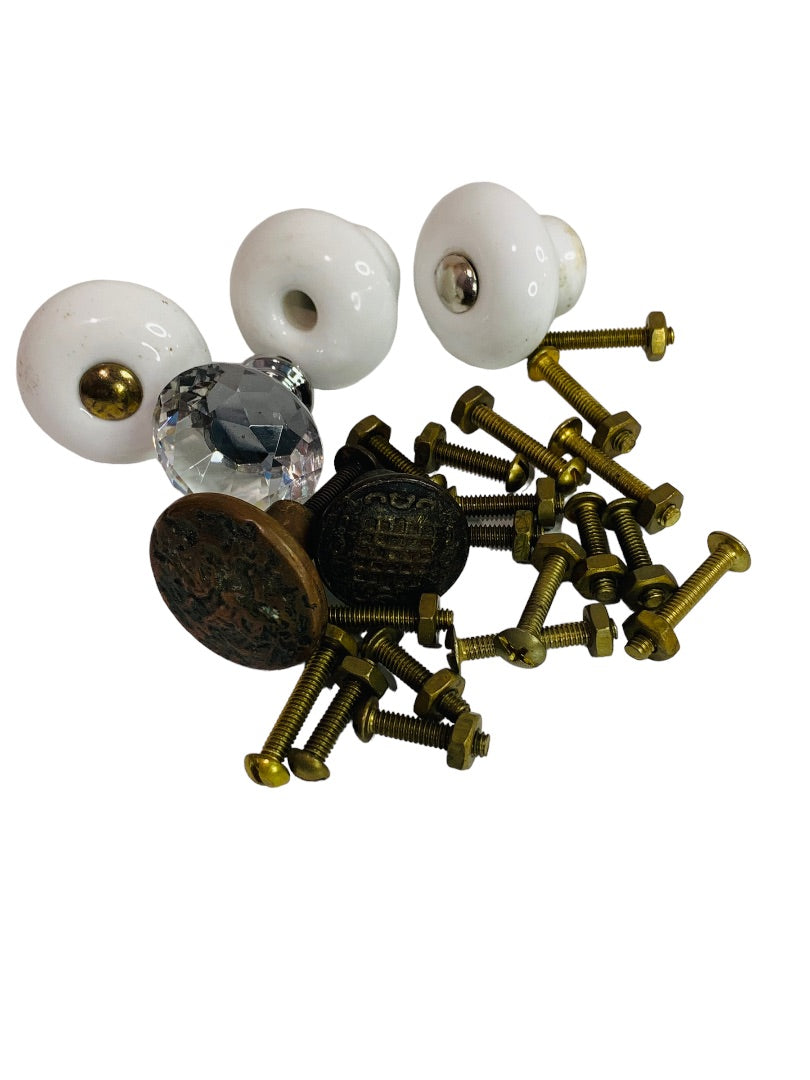 Assorted Lot of 6 Drawer Knobs Vintage Style Assorted Nuts and Bots Craft Upcycle