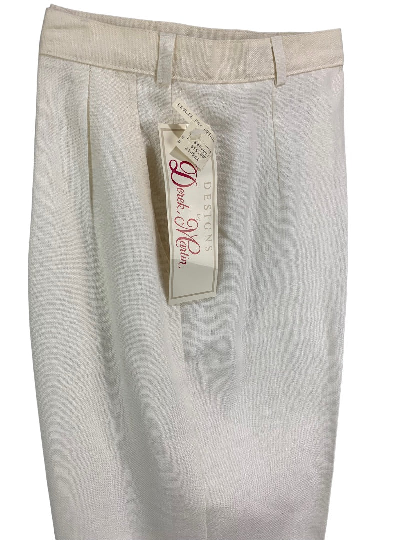 Size 10 Designs by Derek Martin Linen Blend Lined Dress Pants Ivory Y2K Women's