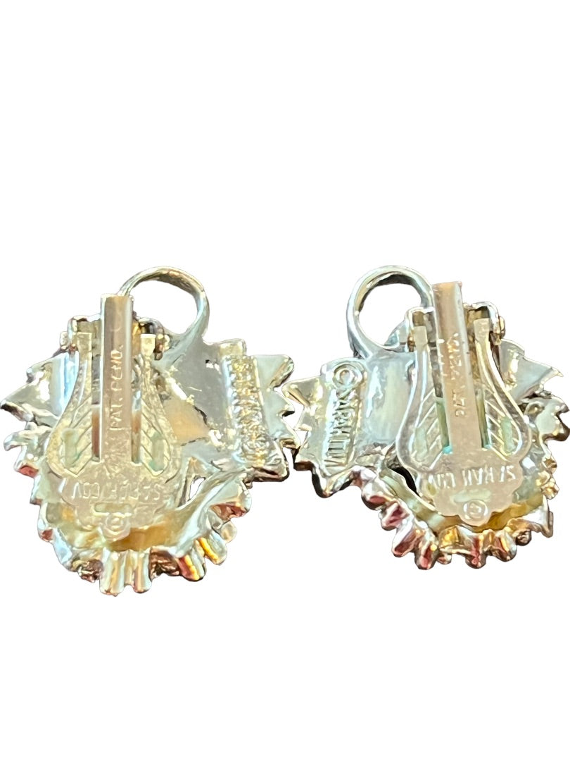 Vintage Sarah Coventry White Silver Tone Leaf Earrings Maple Grape Leaf