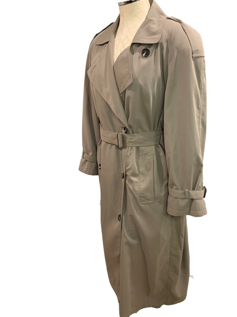 XL Petite Jones New York 1990s Women's Brown Belted Trench Overcoat Zip Out Lining Vintage