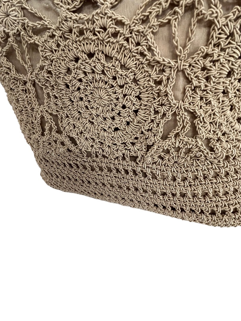 Tan Brown Crochet Boho Style Shoulder Bag Lined Zip Top Handbag Purse