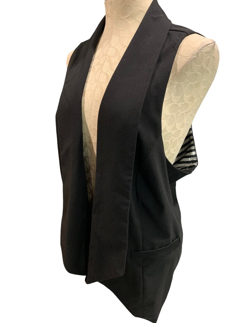 3X Dots Junior Women's Black Waterfall Neckline Vest Sleeveless Open