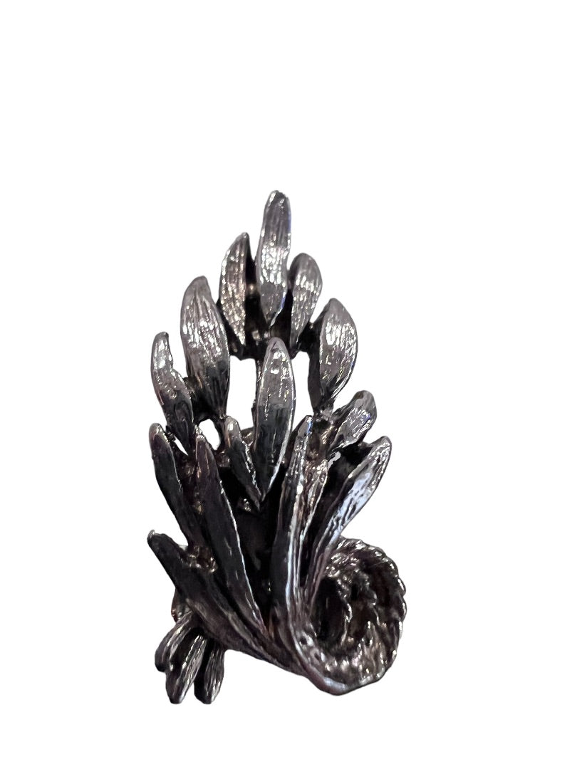 Silver Tone Pewter Clip On Earrings Plant Leaf Floral Organic Style