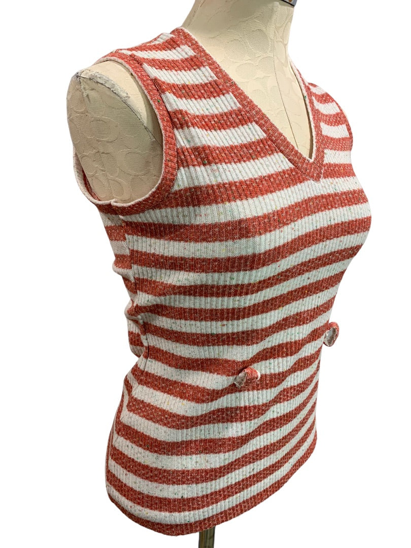 Small Love Kisses Women's Vintage Red Stripe Sweater Sleeveless Vintage 1980s