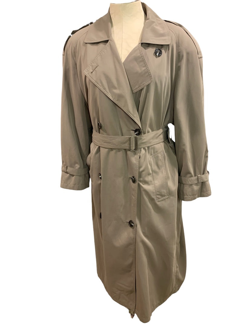 XL Petite Jones New York 1990s Women's Brown Belted Trench Overcoat Zip Out Lining Vintage