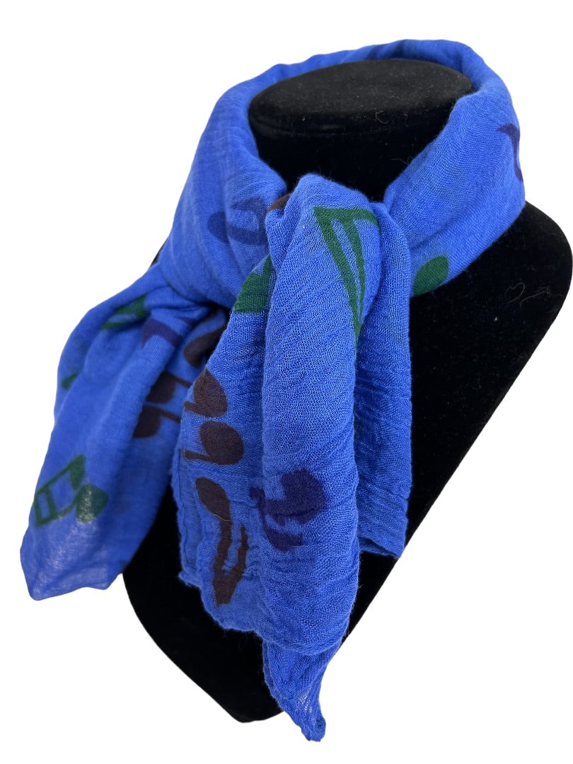 Lightweight Gauzy Scarf Blue Music Notes Print 14" x 68"