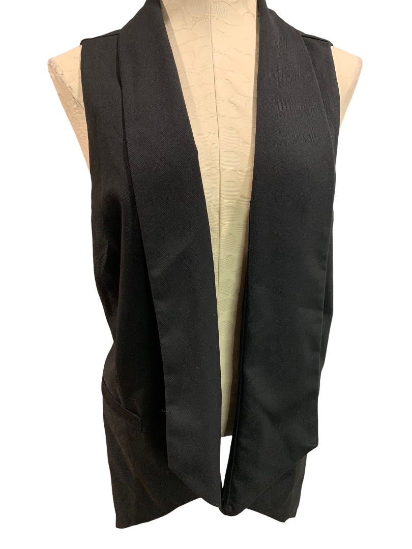 3X Dots Junior Women's Black Waterfall Neckline Vest Sleeveless Open