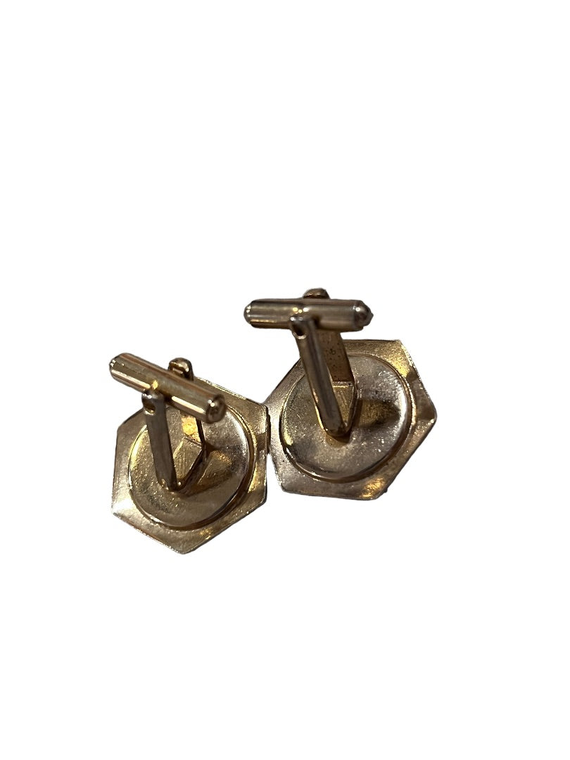 Mother Of Pearl Hexagon Gold Tone Cufflinks Vintage 15/16" across