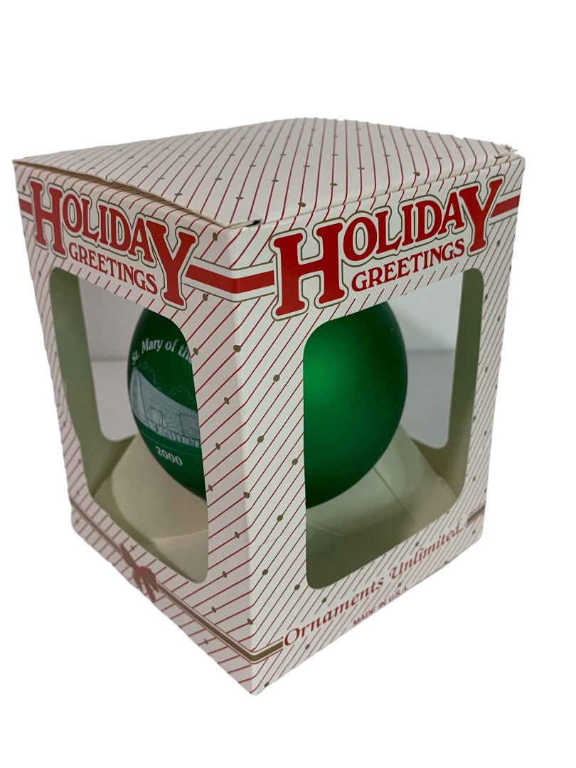 St. Mary of the Lakes 2000 Holiday Ornament Green Glass Ball
