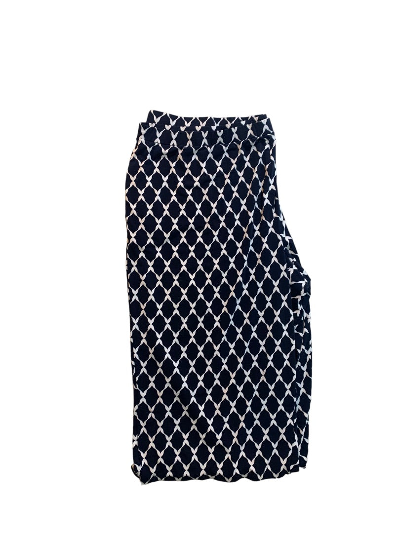 3X Susan Graver Pull On Navy Blue White Pattern Crop Pants Pockets Women's