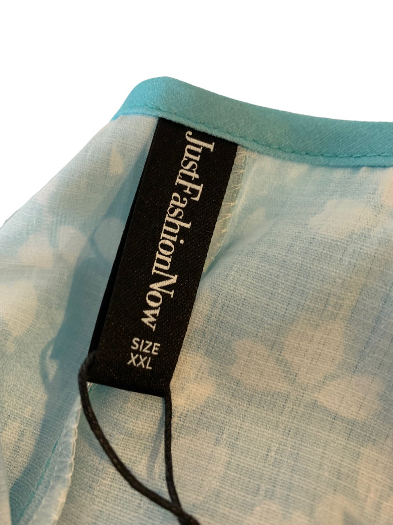 XXL Just Fashion Now Women's New Aqua White Pullover Blouse V-Neck