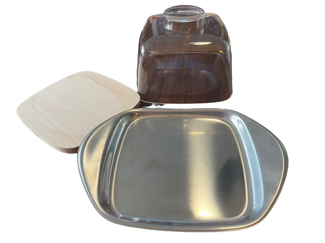 WMF Cromargan Germany Cheese Tray W Glass Dome Stainless SquaremCutting Board