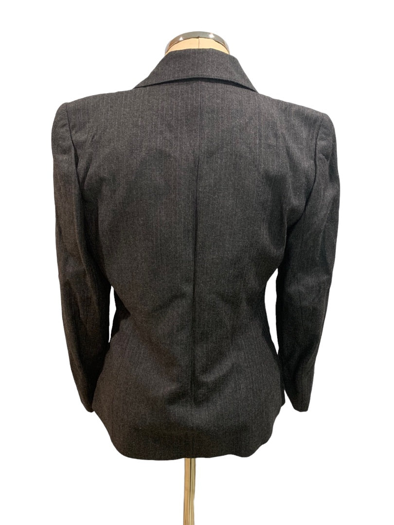 9/10 Dillon Women's Gray Pinstripe Wool Single Button Blazer 1990s Vintage