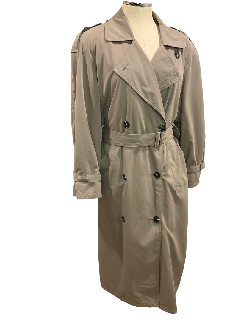 XL Petite Jones New York 1990s Women's Brown Belted Trench Overcoat Zip Out Lining Vintage