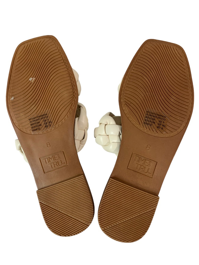 Size 8 Time & Tru Women's Slide Sandals Ivory Woven Vegan Leather Flats