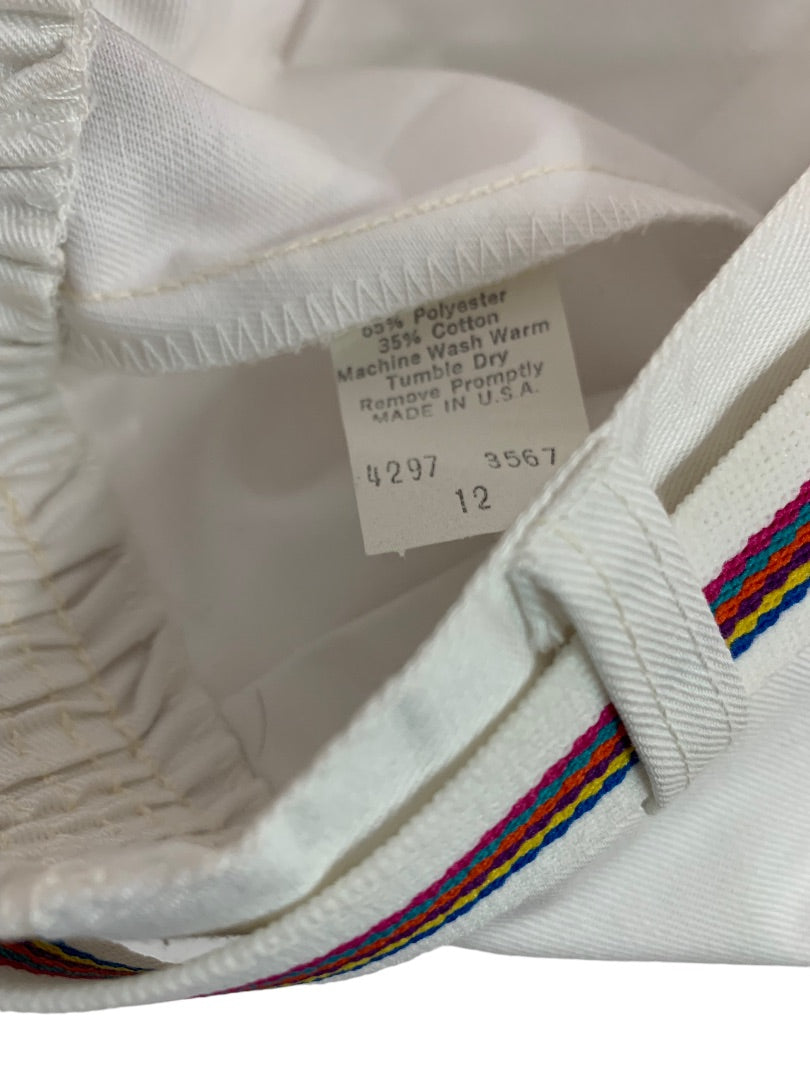 Size 12 Russ Sport Women's White Chino Golf Shorts 1980s Vintage Rainbow Belt