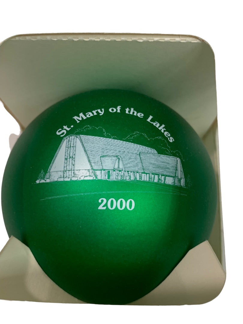 St. Mary of the Lakes 2000 Holiday Ornament Green Glass Ball