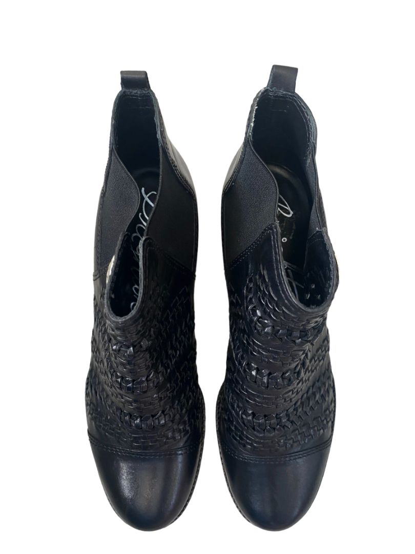 7.5 Brighton Galore Black Woven Leather Booties Boots