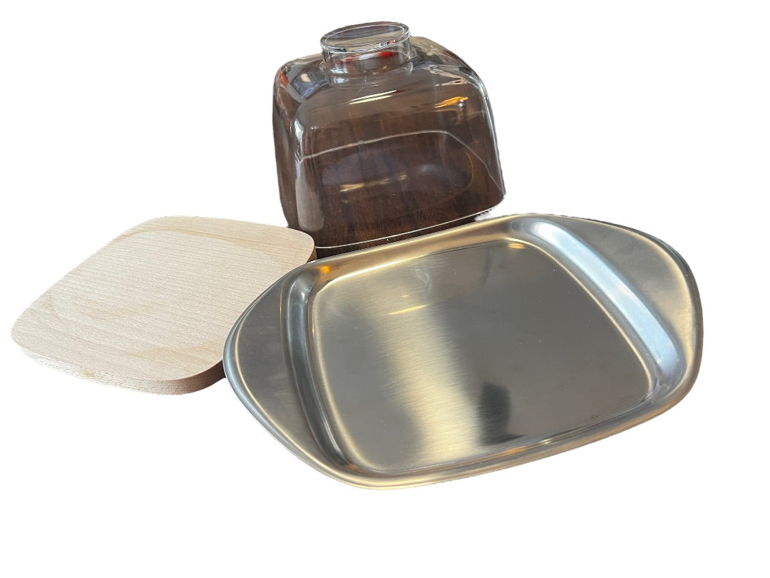 WMF Cromargan Germany Cheese Tray W Glass Dome Stainless SquaremCutting Board