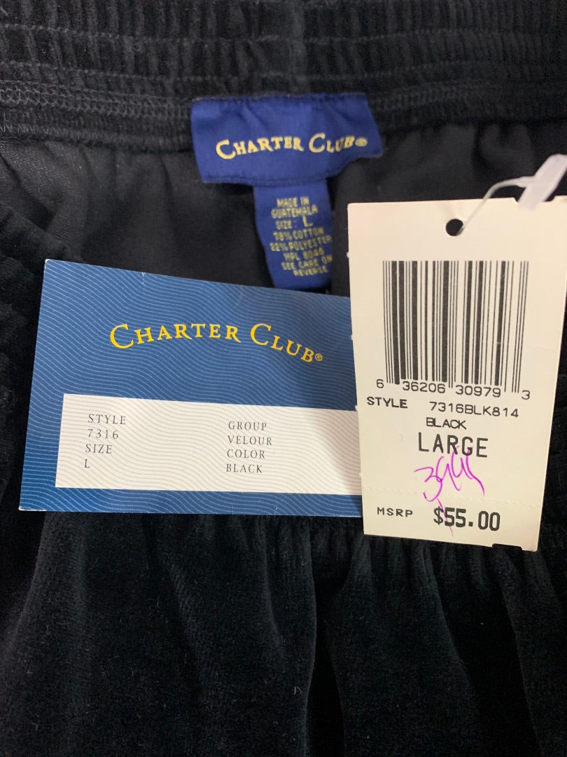 Large Charter Club Women's New Black Velour Pull On Pants 1990s