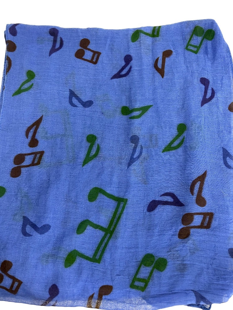 Lightweight Gauzy Scarf Blue Music Notes Print 14" x 68"
