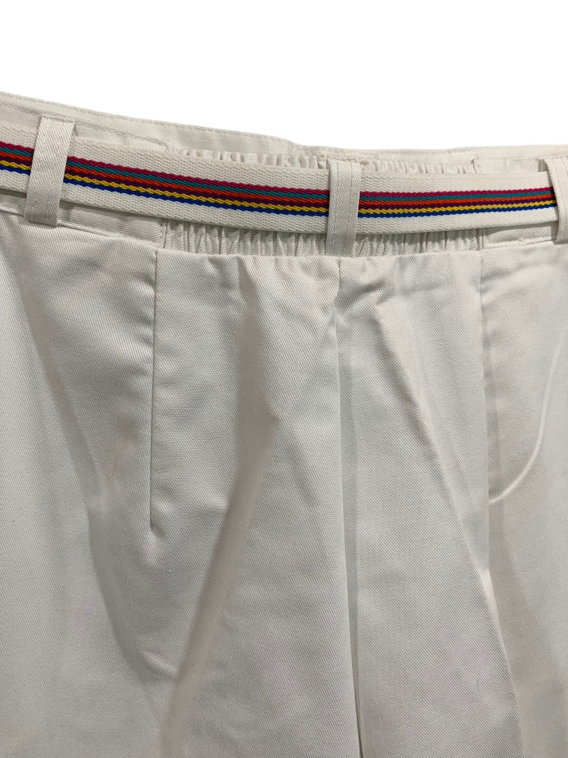 Size 12 Russ Sport Women's White Chino Golf Shorts 1980s Vintage Rainbow Belt
